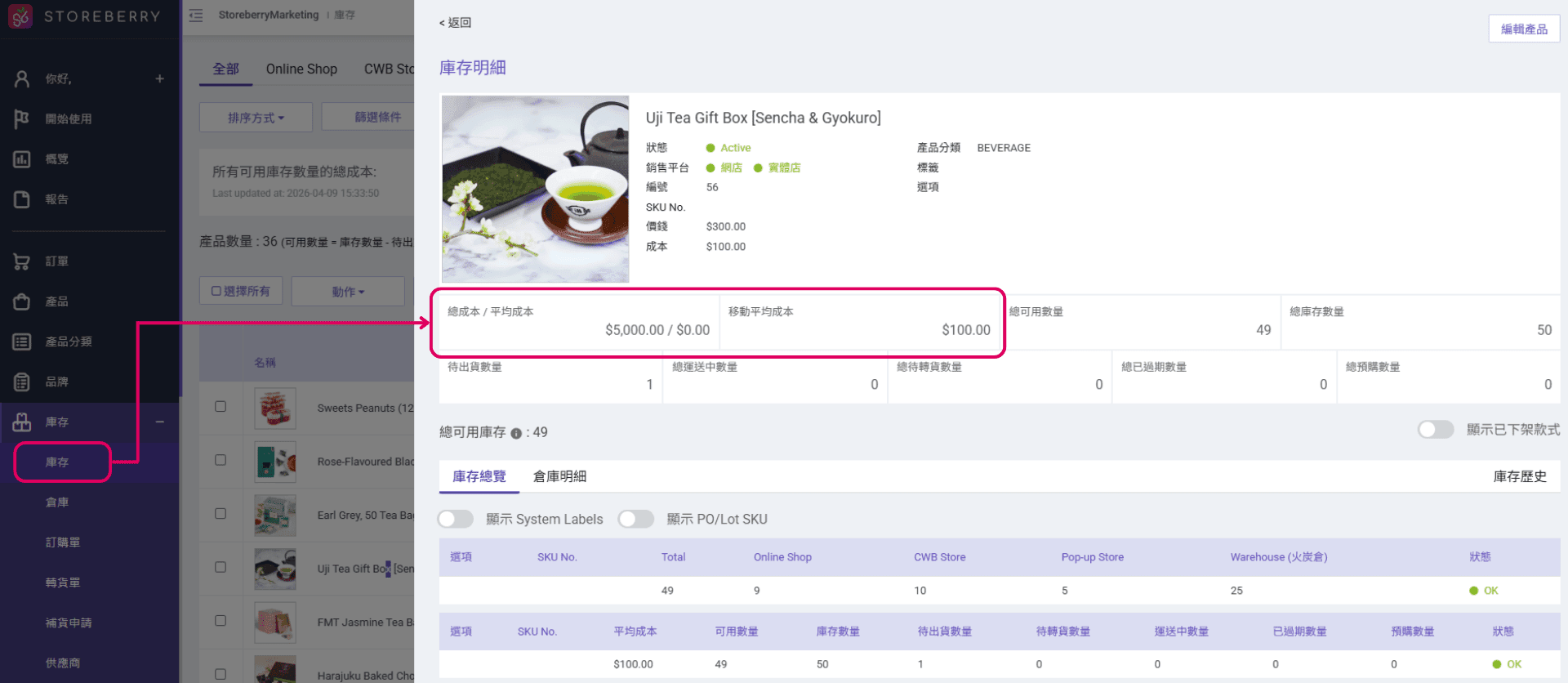 storeberry-庫存管理系統-產品平均成本追蹤